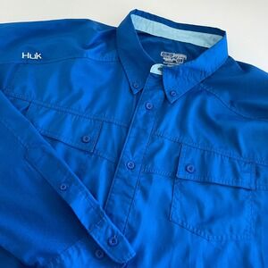 Huk‎ Men's Blue Long Sleeve Button Down Fishing Performance XL outdoors